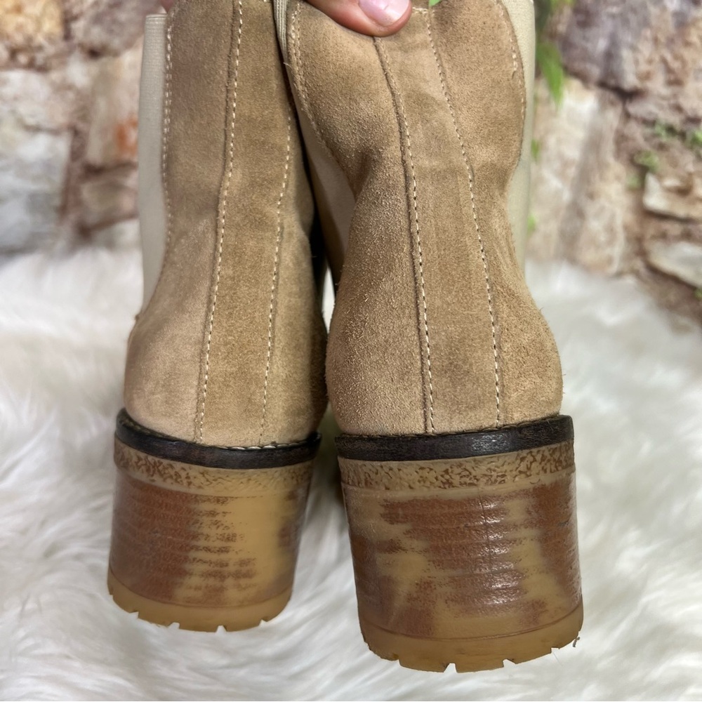 AVELLINI Suede Beige Chelsea Block Heel Ankle Boots, 9 - Picture 7 of 11